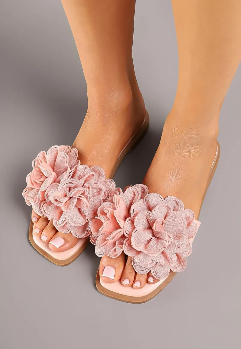 Różowe Klapki z Kwiatami 3D Fevionne