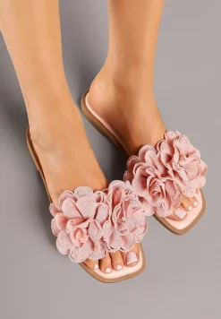 Różowe Klapki z Kwiatami 3D Fevionne