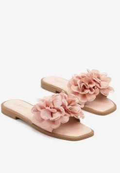 Różowe Klapki z Kwiatami 3D Fevionne
