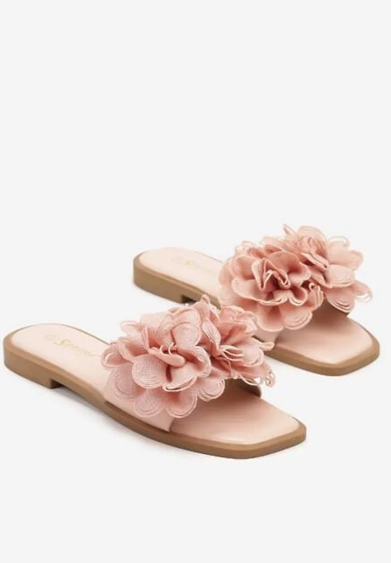 Różowe Klapki z Kwiatami 3D Fevionne
