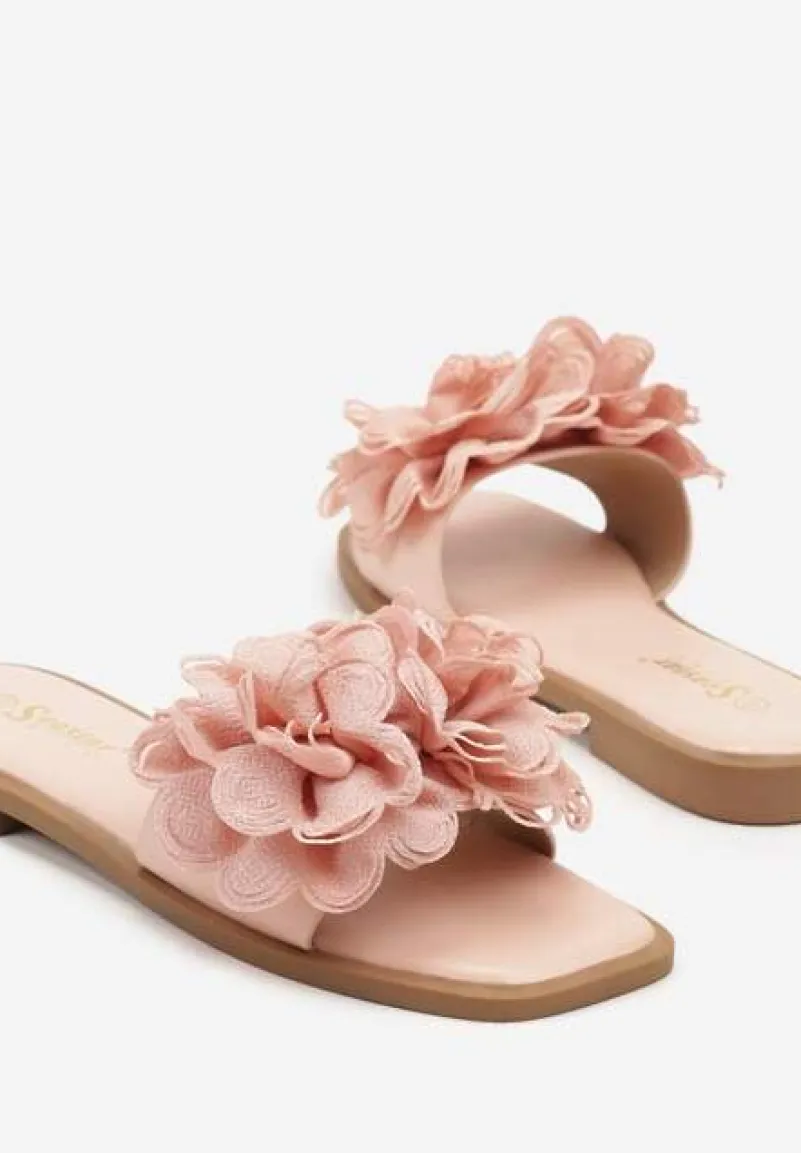 Różowe Klapki z Kwiatami 3D Fevionne