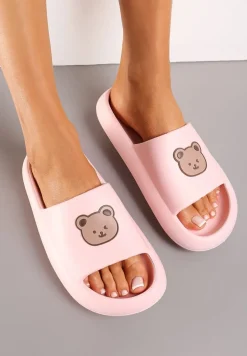 Różowe Klapki z Lekkiej Pianki Ozdobione Printem z Misiem Nadema