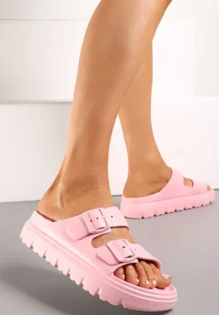 Różowe Klapki z Regulowanymi Paskami na Platformie Idama