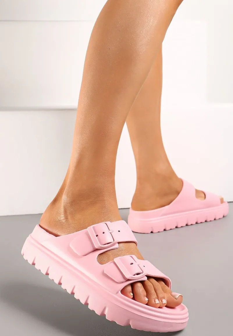 Różowe Klapki z Regulowanymi Paskami na Platformie Idama