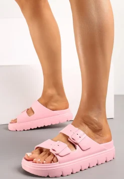 Różowe Klapki z Regulowanymi Paskami na Platformie Idama