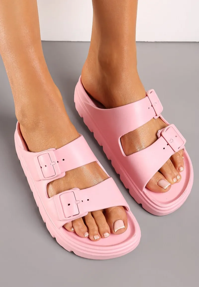 Różowe Klapki z Regulowanymi Paskami na Platformie Idama