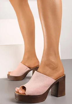 Różowe Klapki z Szerokim Paskiem na Słupku w Stylu Drewniaków Sabirah