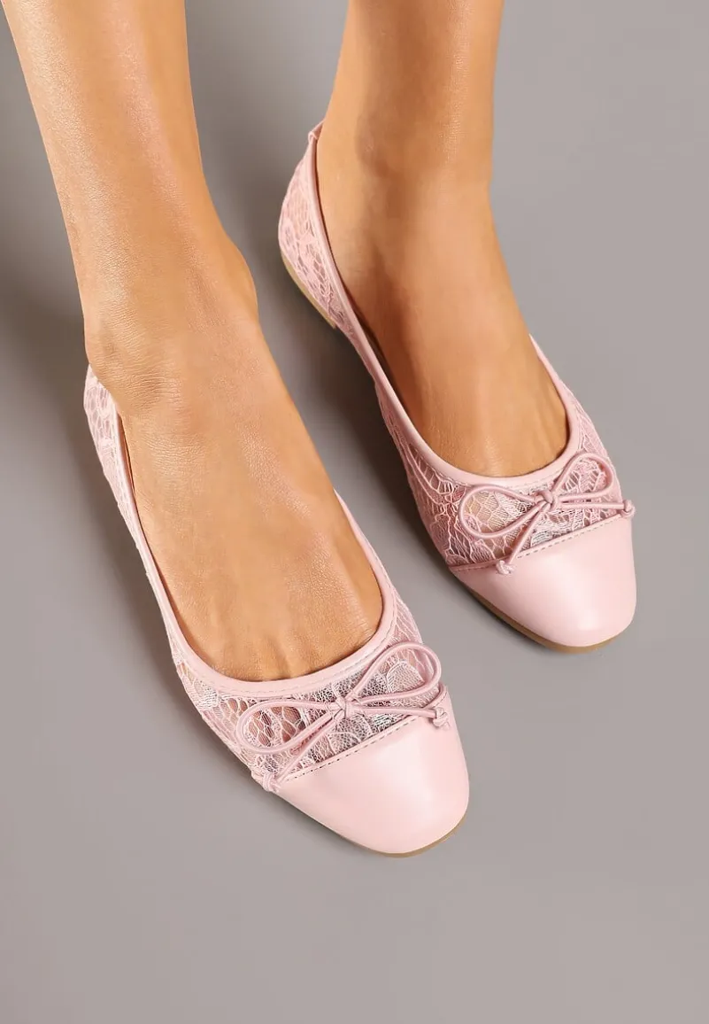 Różowe Koronkowe Balerinki Vices z Ozdobną Kokardką Desanelis