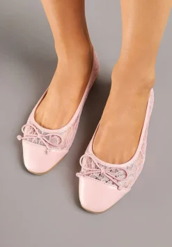 Różowe Koronkowe Balerinki Vices z Ozdobną Kokardką Desanelis