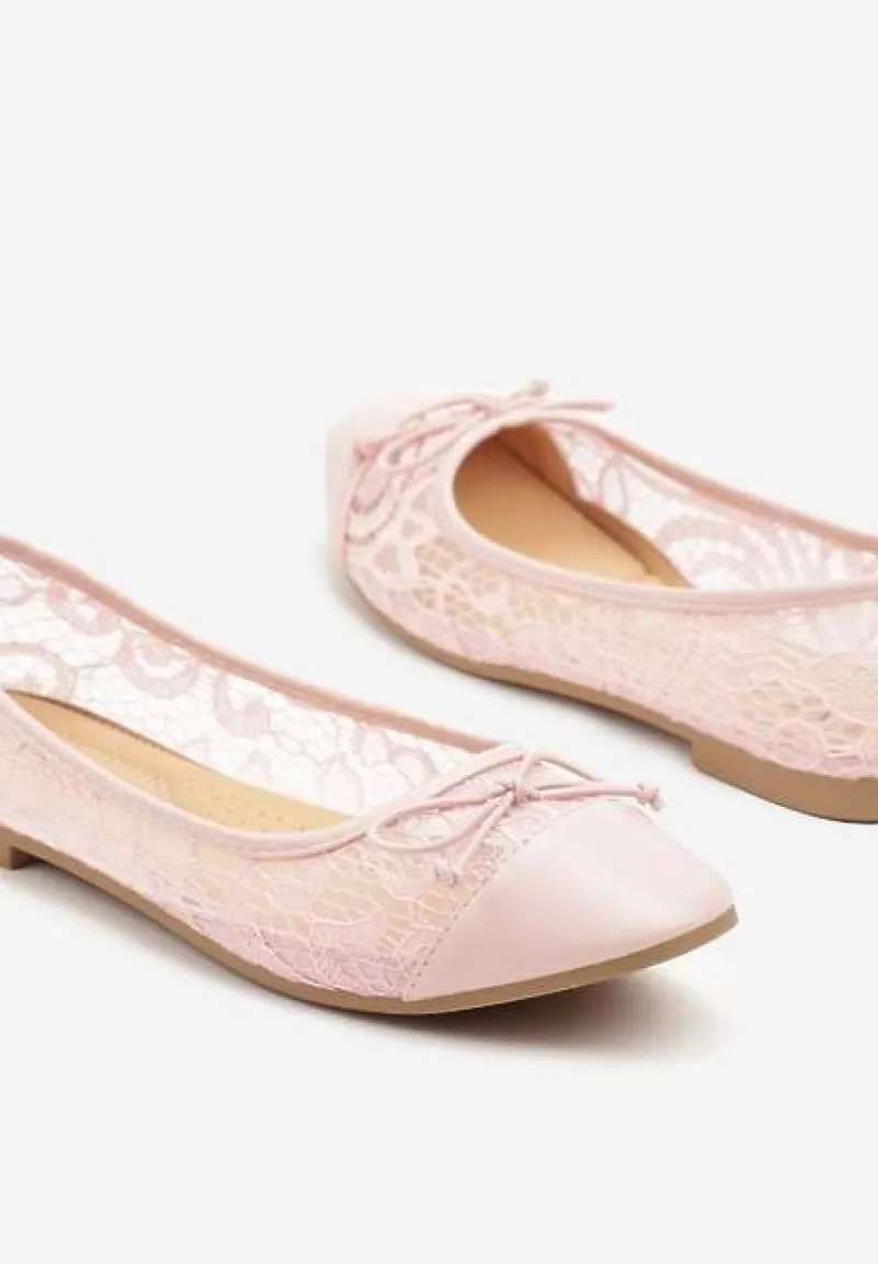 Różowe Koronkowe Balerinki Vices z Ozdobną Kokardką Desanelis