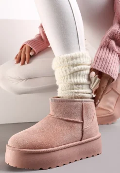 Różowe Krótkie Śniegowce na Grubej Podeszwie Aranwen