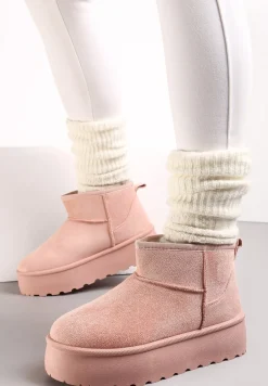 Różowe Krótkie Śniegowce na Grubej Podeszwie Aranwen