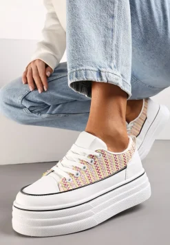 Różowe Krótkie Trampki na Wysokiej Platformie z Tweedową Wstawką Grogamia