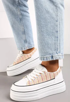 Różowe Krótkie Trampki na Wysokiej Platformie z Tweedową Wstawką Grogamia