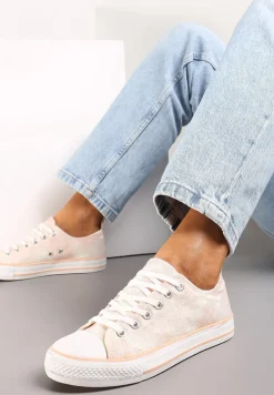 Różowe Krótkie Trampki z Drobnym Tłoczeniem na Cholewce Inarol