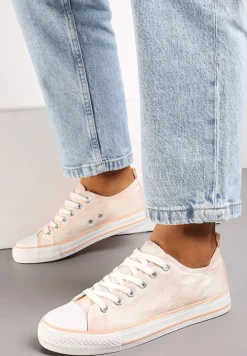 Różowe Krótkie Trampki z Drobnym Tłoczeniem na Cholewce Inarol