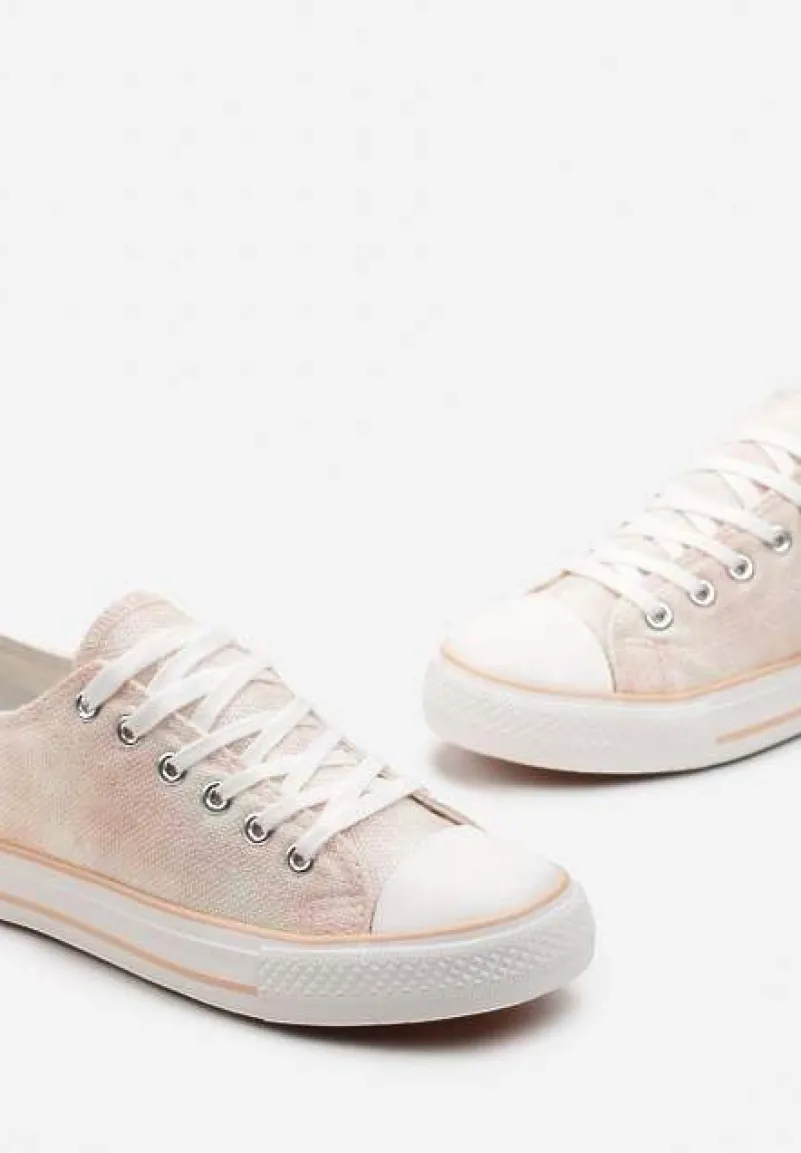 Różowe Krótkie Trampki z Drobnym Tłoczeniem na Cholewce Inarol