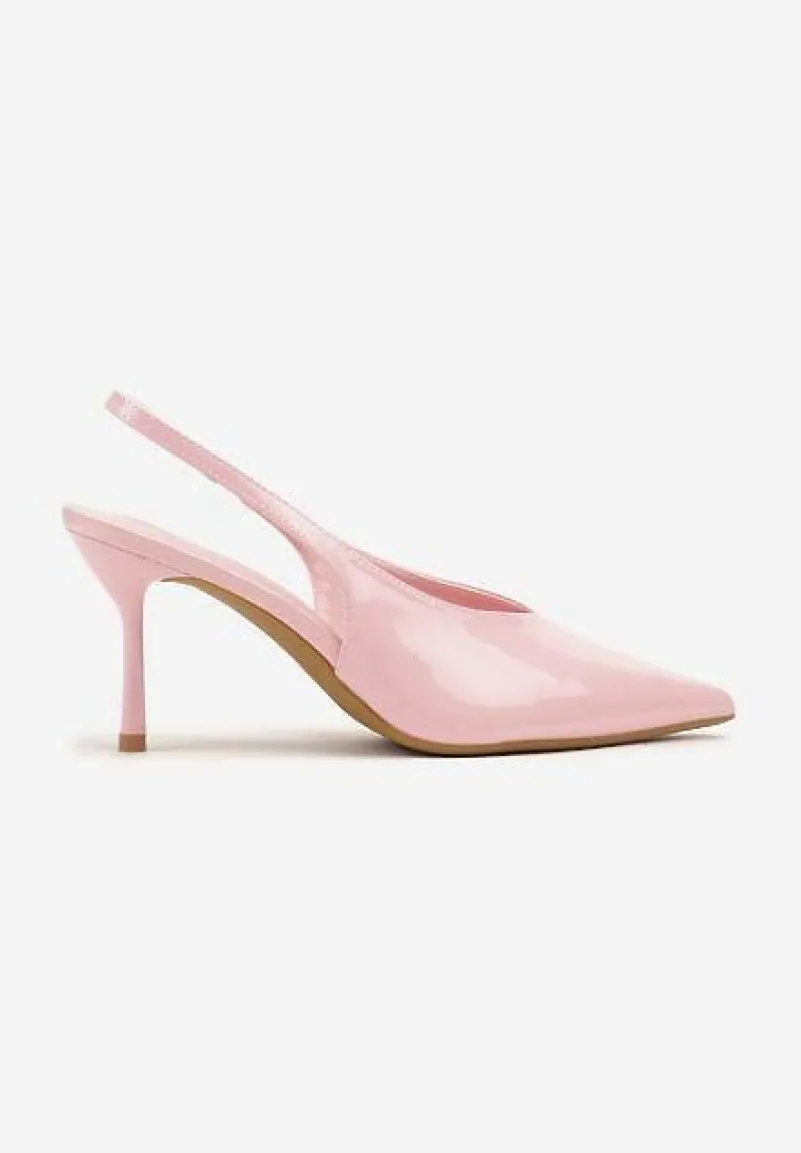 Różowe Lakierowane Sandały na Szpilce Typu Slingback Addoxie