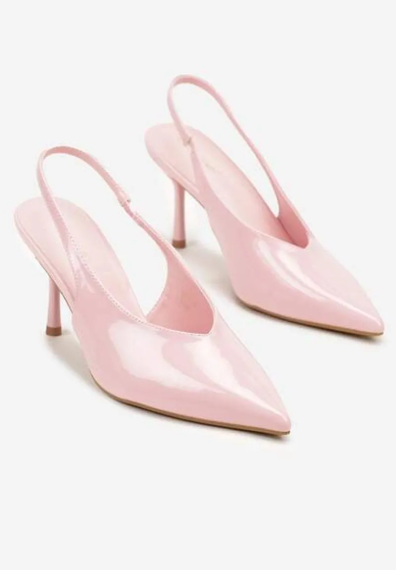 Różowe Lakierowane Sandały na Szpilce Typu Slingback Addoxie