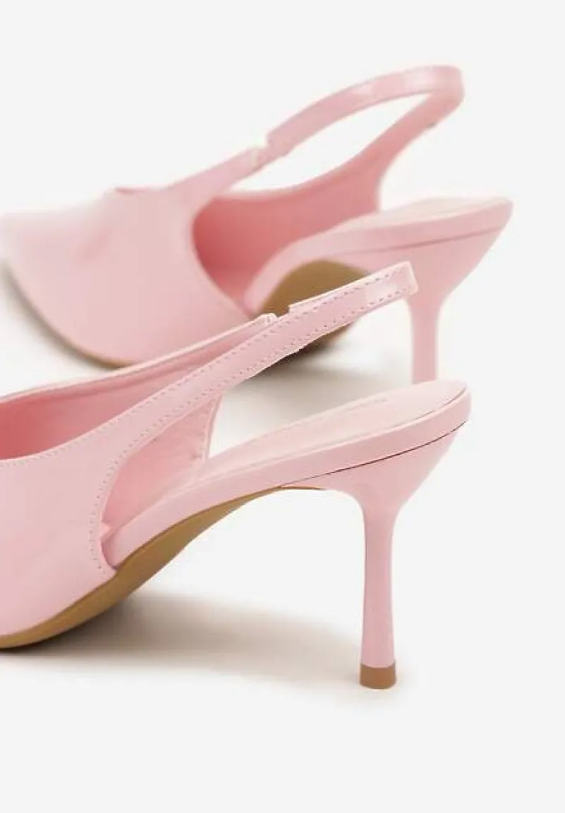 Różowe Lakierowane Sandały na Szpilce Typu Slingback Addoxie