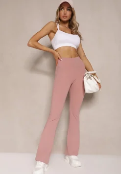 Różowe Legginsy Dzwony High Waist Korivienne