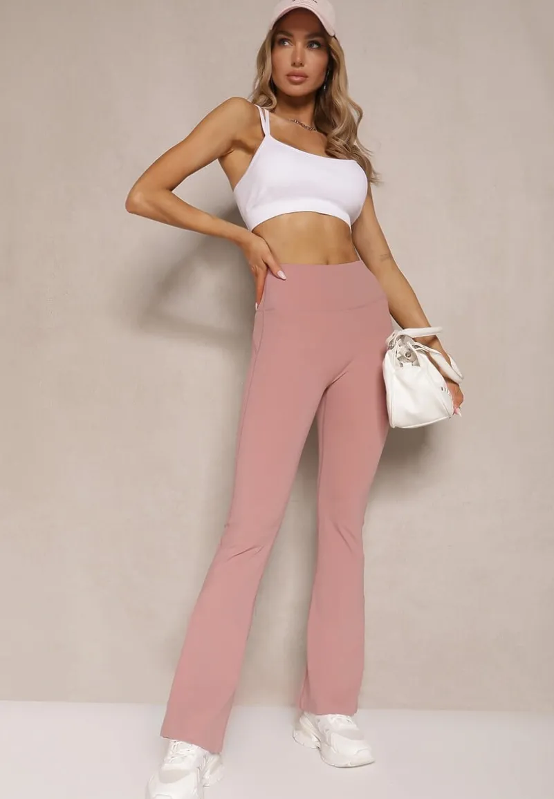 Różowe Legginsy Dzwony High Waist Korivienne