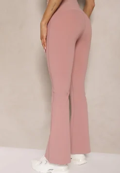 Różowe Legginsy Dzwony High Waist Korivienne