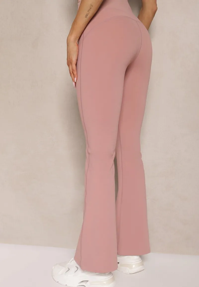 Różowe Legginsy Dzwony High Waist Korivienne