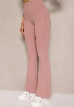 Różowe Legginsy Dzwony High Waist Korivienne