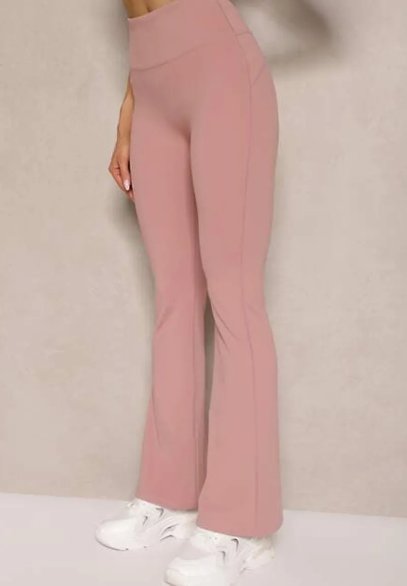 Różowe Legginsy Dzwony High Waist Korivienne