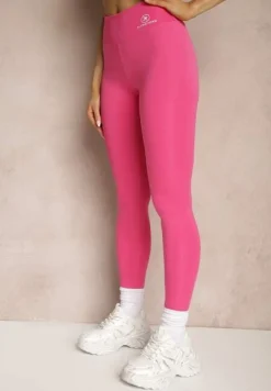 Różowe Legginsy High Waist z Gumką w Pasie Cloen
