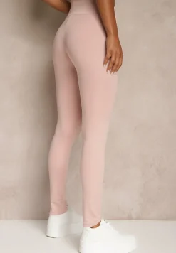 Różowe Legginsy High Waist z Gumką w Pasie Cloen
