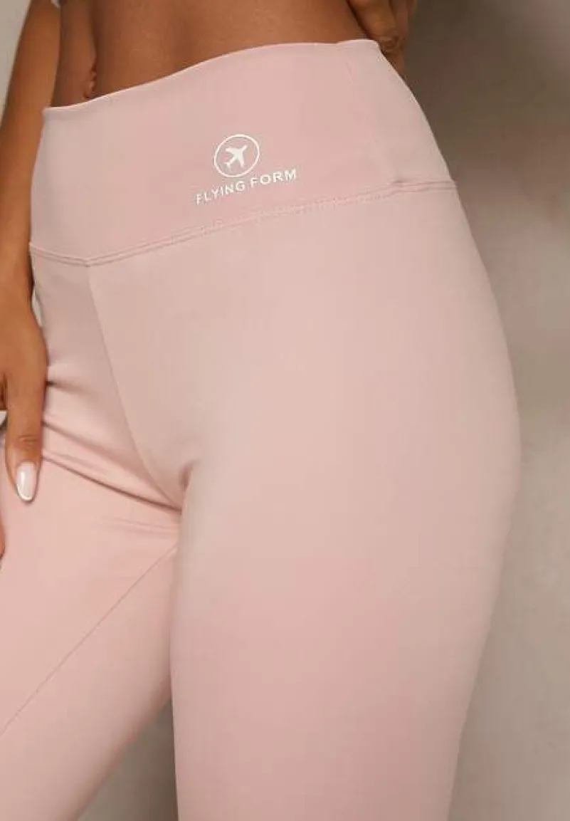 Różowe Legginsy High Waist z Gumką w Pasie Cloen