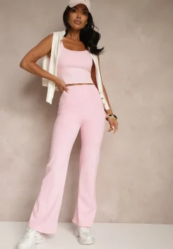 Różowe Legginsy High Waist z Szeroką Gumką w Pasie Idalania