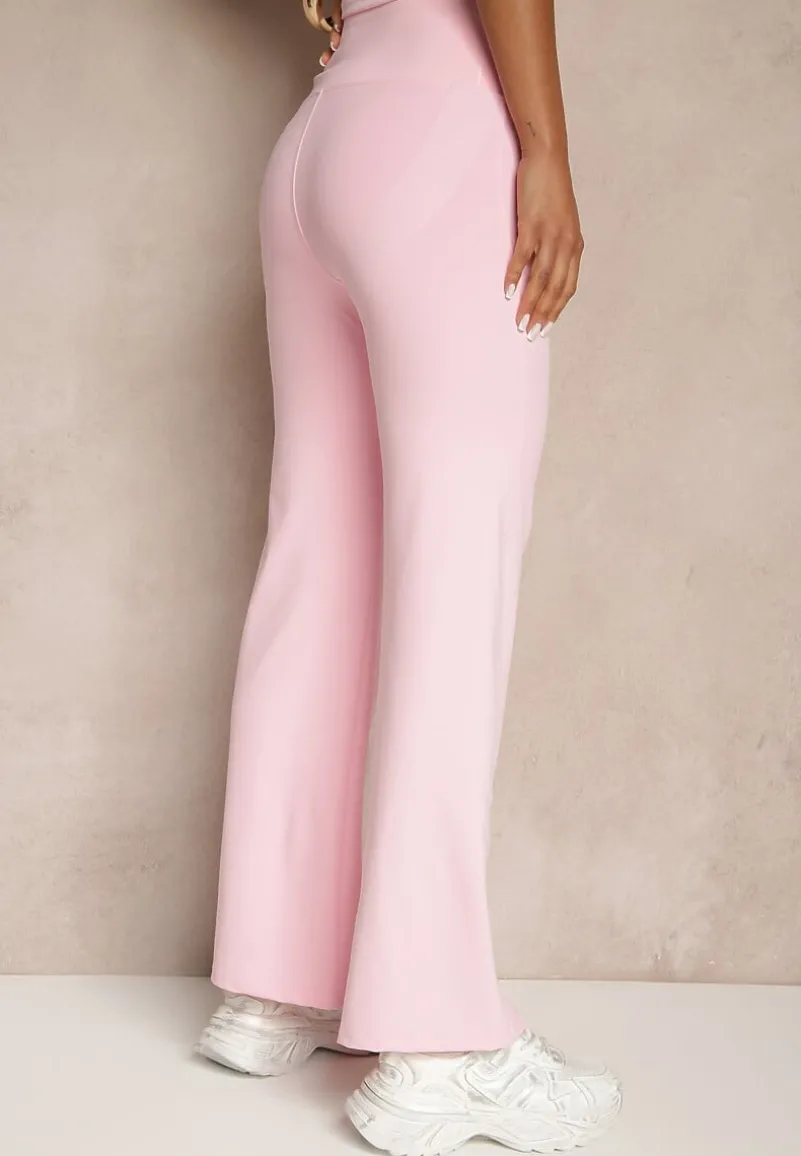 Różowe Legginsy High Waist z Szeroką Gumką w Pasie Idalania