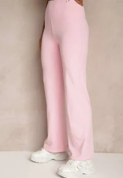 Różowe Legginsy High Waist z Szeroką Gumką w Pasie Idalania