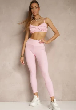 Różowe Legginsy z Ozdobnymi Przeszyciami z Efektem Modelowania Carittia