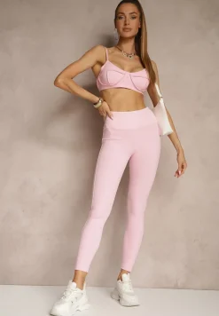 Różowe Legginsy z Ozdobnymi Przeszyciami z Efektem Modelowania Carittia