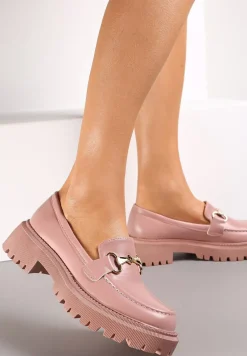 Różowe Mokasyny na Grubej Podeszwie z Klamerką Ahdiye