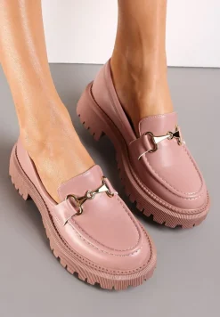 Różowe Mokasyny na Grubej Podeszwie z Klamerką Ahdiye