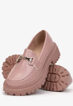 Różowe Mokasyny na Grubej Podeszwie z Klamerką Ahdiye
