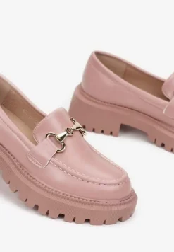 Różowe Mokasyny na Grubej Podeszwie z Klamerką Ahdiye