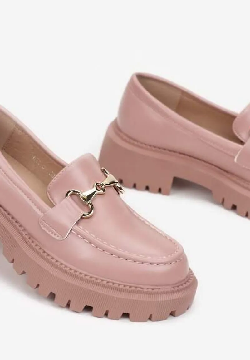 Różowe Mokasyny na Grubej Podeszwie z Klamerką Ahdiye