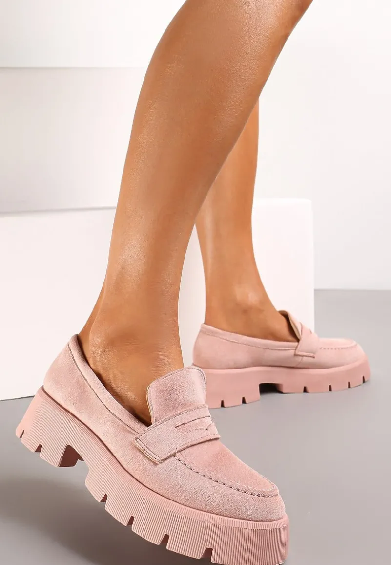 Różowe Mokasyny na Grubej Podeszwie z Protektorem Misal