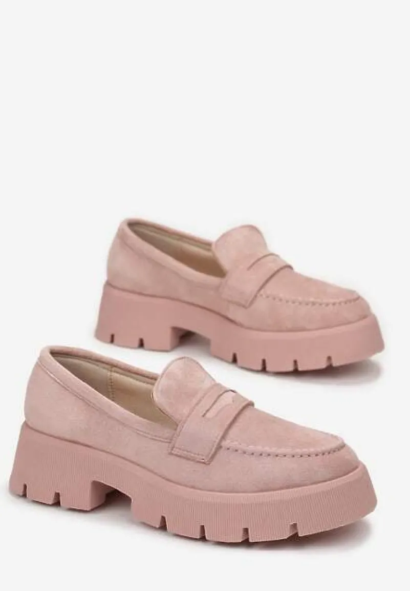 Różowe Mokasyny na Grubej Podeszwie z Protektorem Misal