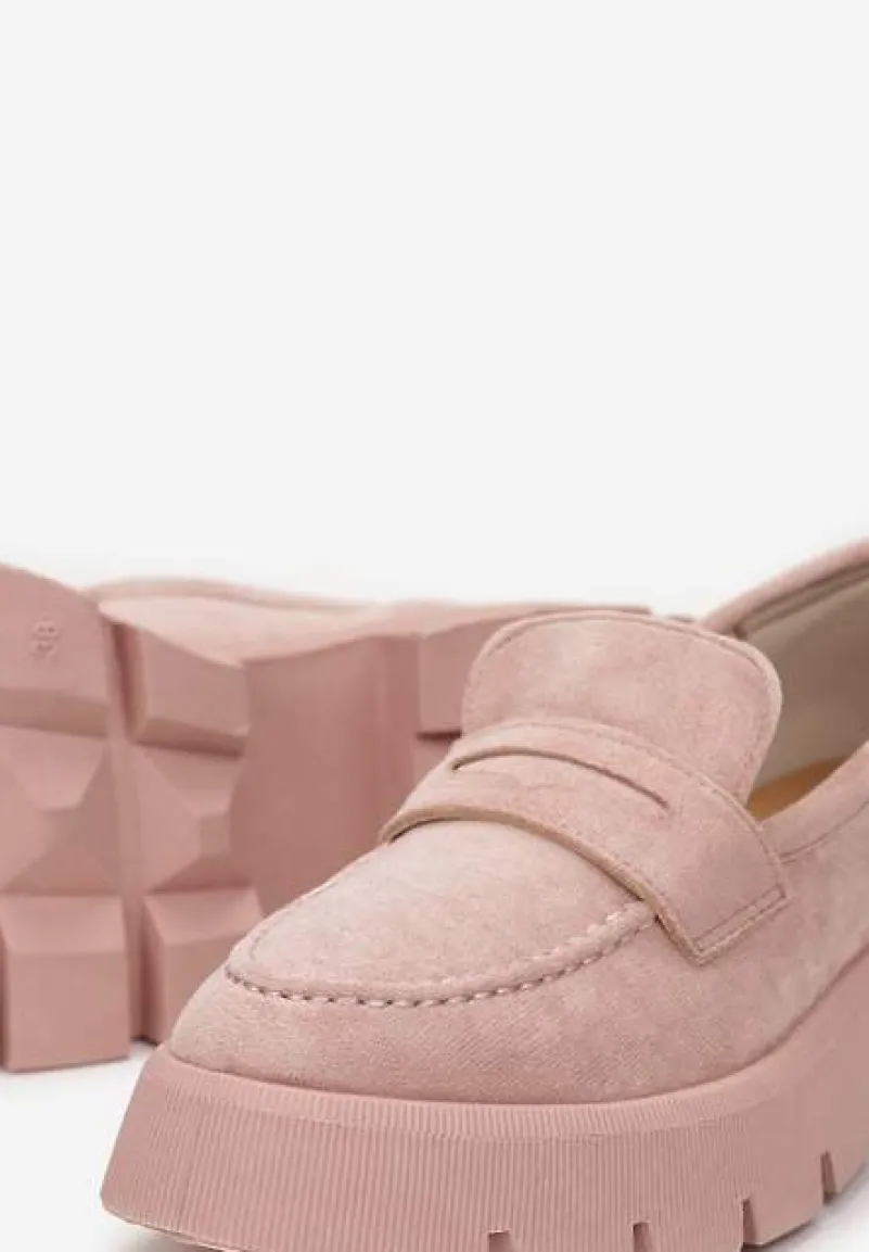 Różowe Mokasyny na Grubej Podeszwie z Protektorem Misal