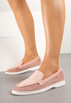 Różowe Mokasyny Ozdobione Przeszyciami Fonaleia