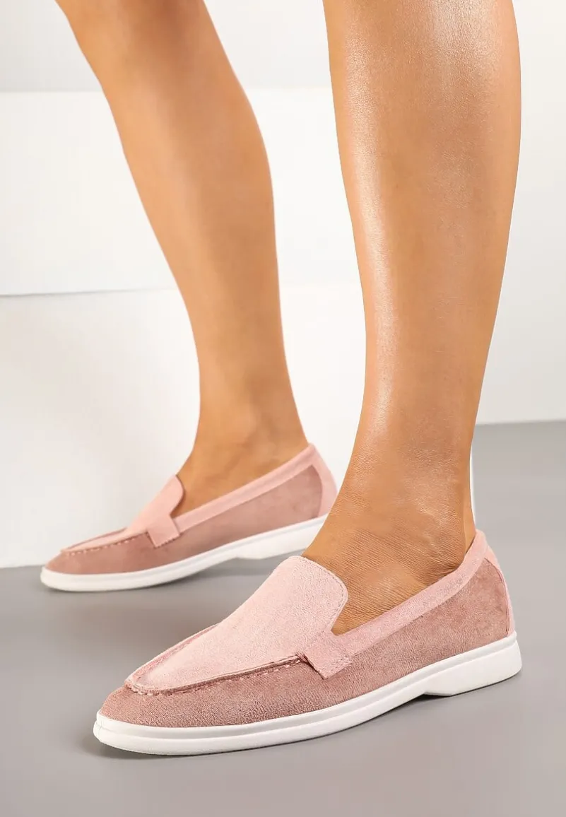 Różowe Mokasyny Ozdobione Przeszyciami Fonaleia