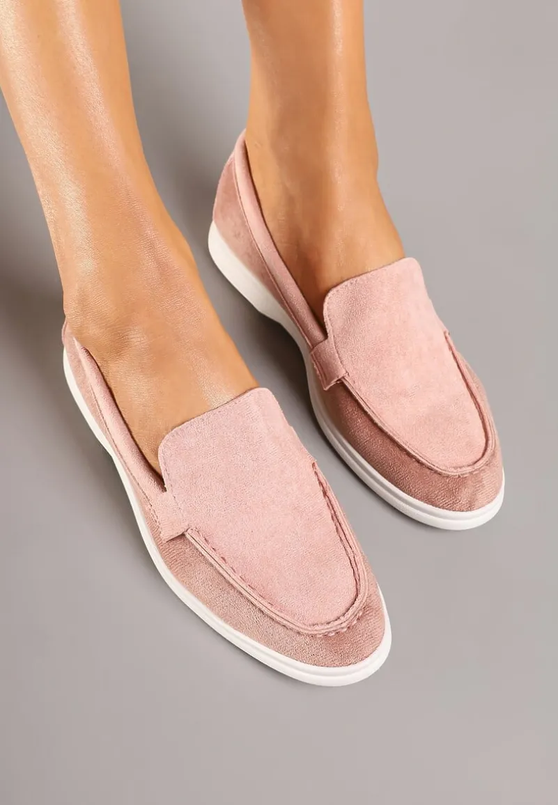 Różowe Mokasyny Ozdobione Przeszyciami Fonaleia