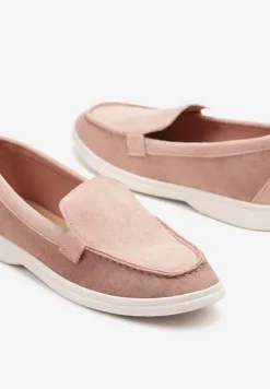 Różowe Mokasyny Ozdobione Przeszyciami Fonaleia